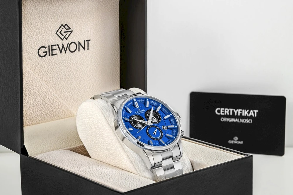 Vyriškas laikrodis Giewont Chronograph Safyrinis Sidabro Mėlynas GW4580-B3