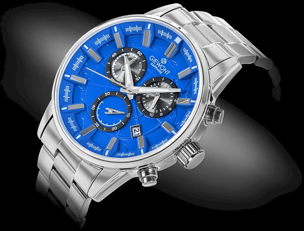 Vyriškas laikrodis Giewont Chronograph Safyrinis Sidabro Mėlynas GW4580-B3
