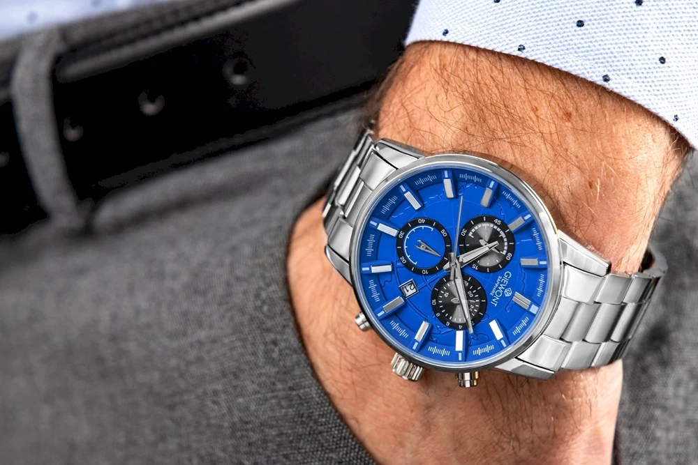 Vyriškas laikrodis Giewont Chronograph Safyrinis Sidabro Mėlynas GW4580-B3
