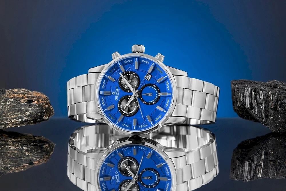Vyriškas laikrodis Giewont Chronograph Safyrinis Sidabro Mėlynas GW4580-B3
