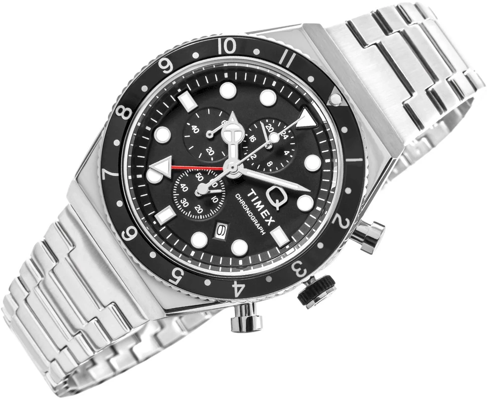 Vyriškas laikrodis TIMEX Q Timex 3 laiko zonų chronografas TW2V69800 + DĖŽUTĖ