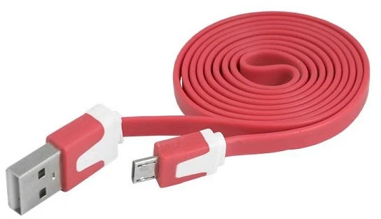 Lamex LTC PS USB mikro USB kabelis, raudonos spalvos, plokščias.