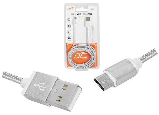 Lamex LTC PS USB -mikroUSB kabelis 2 m, sidabrinės spalvos.