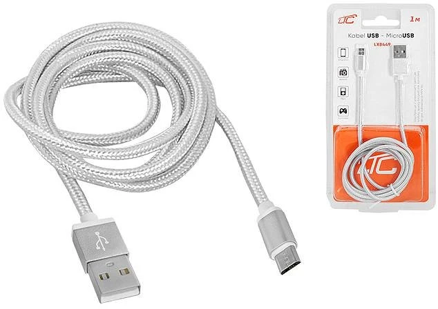Lamex LTC PS USB -mikroUSB kabelis, 1 m, sidabrinės spalvos.