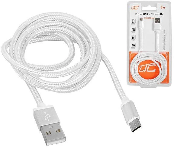 Lamex LTC PS USB - microUSB kabelis 2 m pintas baltas
