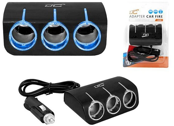 Lamex LTC LTC Adapteris CAR FIRE LED 3 gniazda + kabelis, 120W, juoda.