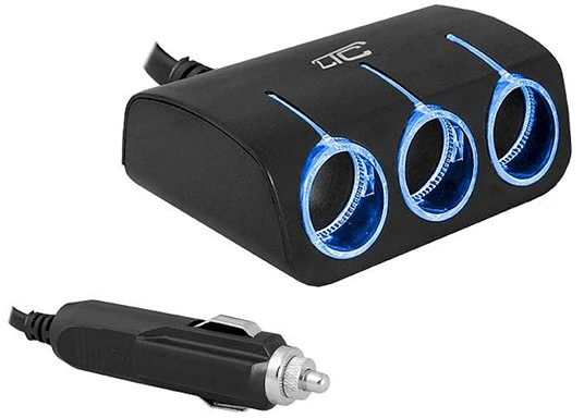Lamex LTC LTC Adapteris CAR FIRE LED 3 gniazda + kabelis, 120W, juoda.
