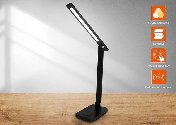 LED stalinė lempa 10W, 300045006000K, indukcinis įkrovimas, jutiklinis valdymas, reguliatorius, juoda, LTC