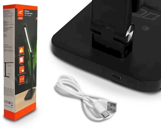 LED stalinė lempa 10W, 300045006000K, indukcinis įkrovimas, jutiklinis valdymas, reguliatorius, juoda, LTC