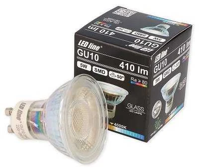 Lemputė LED GU10 230V 5W 340lm 50° neutraliai balta, stiklinė, LED line