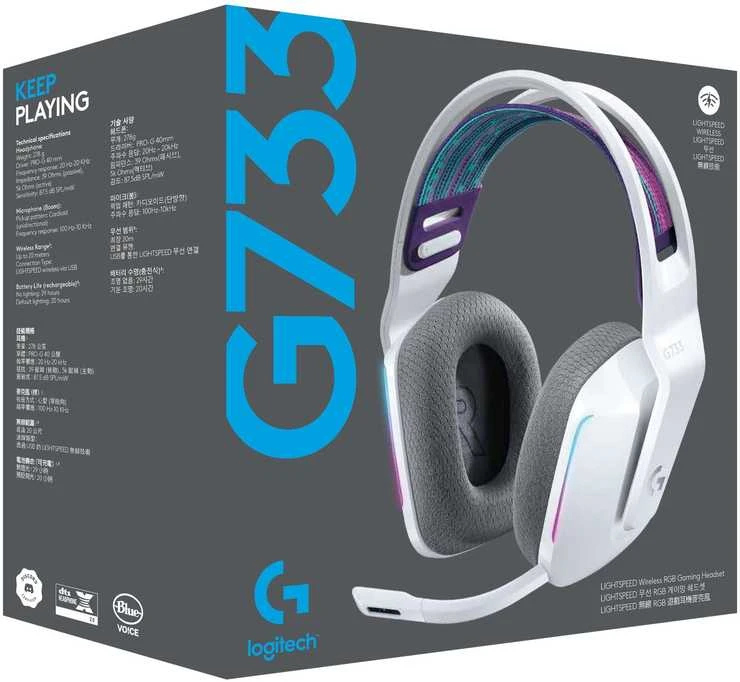 Belaidės ausinės Logitech G733, LIGHTSPEED, RGB, Baltos spalvos