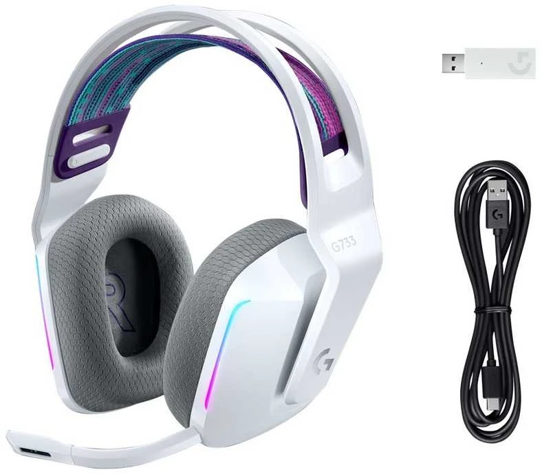 Belaidės ausinės Logitech G733, LIGHTSPEED, RGB, Baltos spalvos