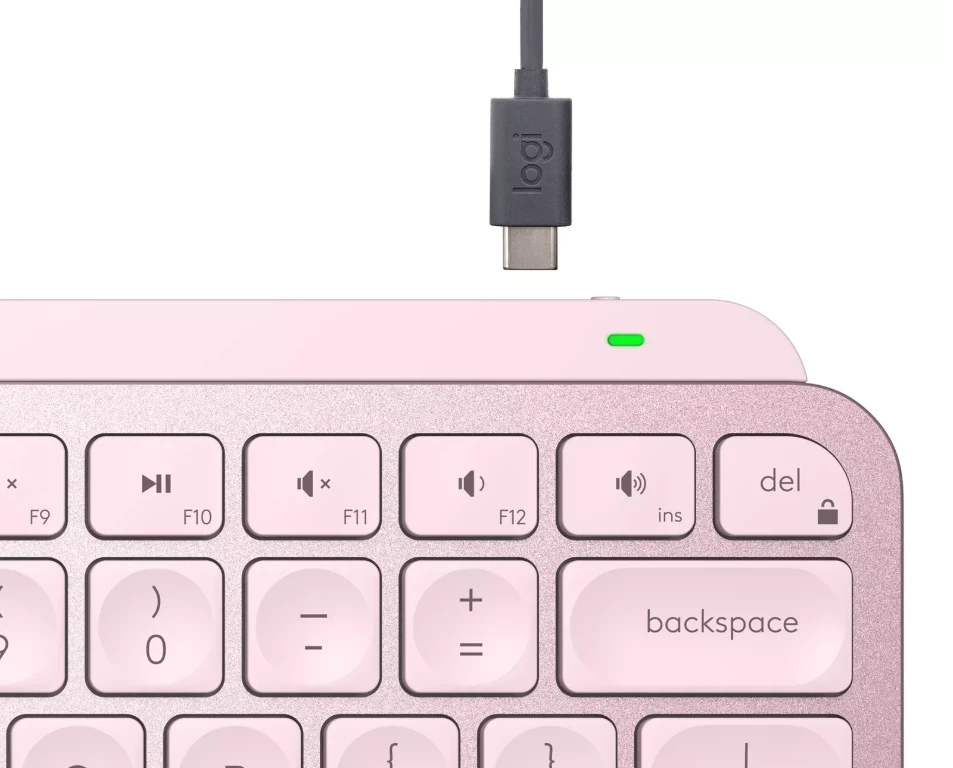 Minimalistinė Belaidė Klaviatūra su apašvietimu Logitech MX Keys Mini, Rožinės spalvos, US tarptautinis (Qwerty) išdėstymas
