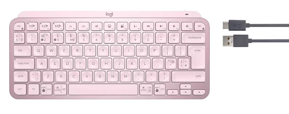 Minimalistinė Belaidė Klaviatūra su apašvietimu Logitech MX Keys Mini, Rožinės spalvos, US tarptautinis (Qwerty) išdėstymas