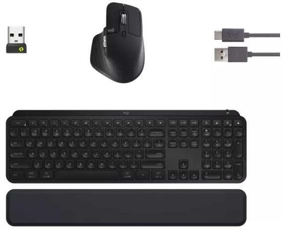Belaidė klaviatūra ir pelė + Atrama riešui Logitech MX Keys S Combo, Graphite