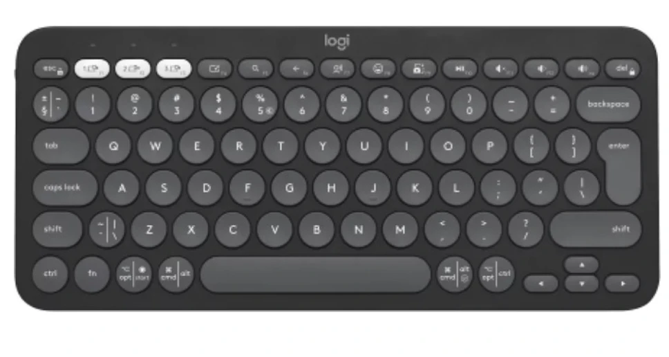 Belaidė klaviatūra Logitech PEBBLE KEYS 2 K380S, Grafito spalvos, Išdėstymas: US tarptautinis (Qwerty)