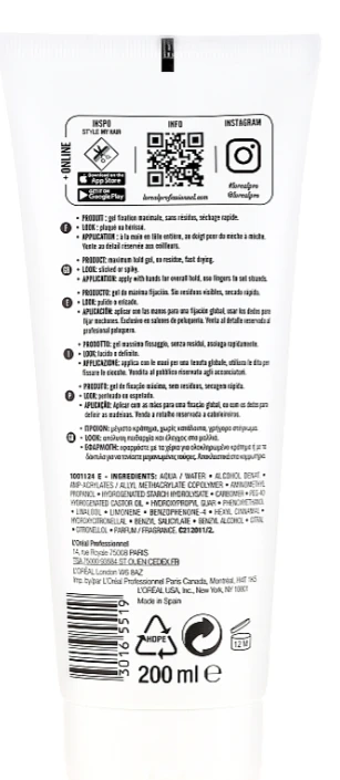 Stiprios fiksacijos plaukų želė L'oreal Professionnel Tecni Art Fix Max Gel 200 ml