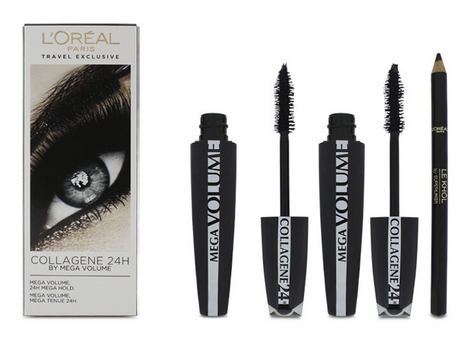 Set L'Oreal Paris: Mega Volume Collagene 24h Extra Blakstienų tušas Juodas, 2 pcs, 9 ml + Contour Khol Kohl Akių apvadas Juodas 1.2 g