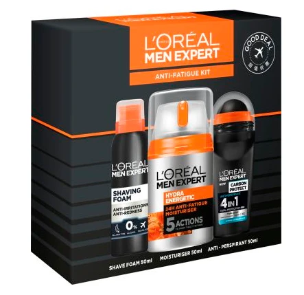 Kelioninis rinkinys „L'Oreal Paris“: „Men Expert“, be alkoholio, drėkinamasis – regeneruojamasis, dienai – nakčiai, kreminis, veidui, 50 ml + „Men Expert“