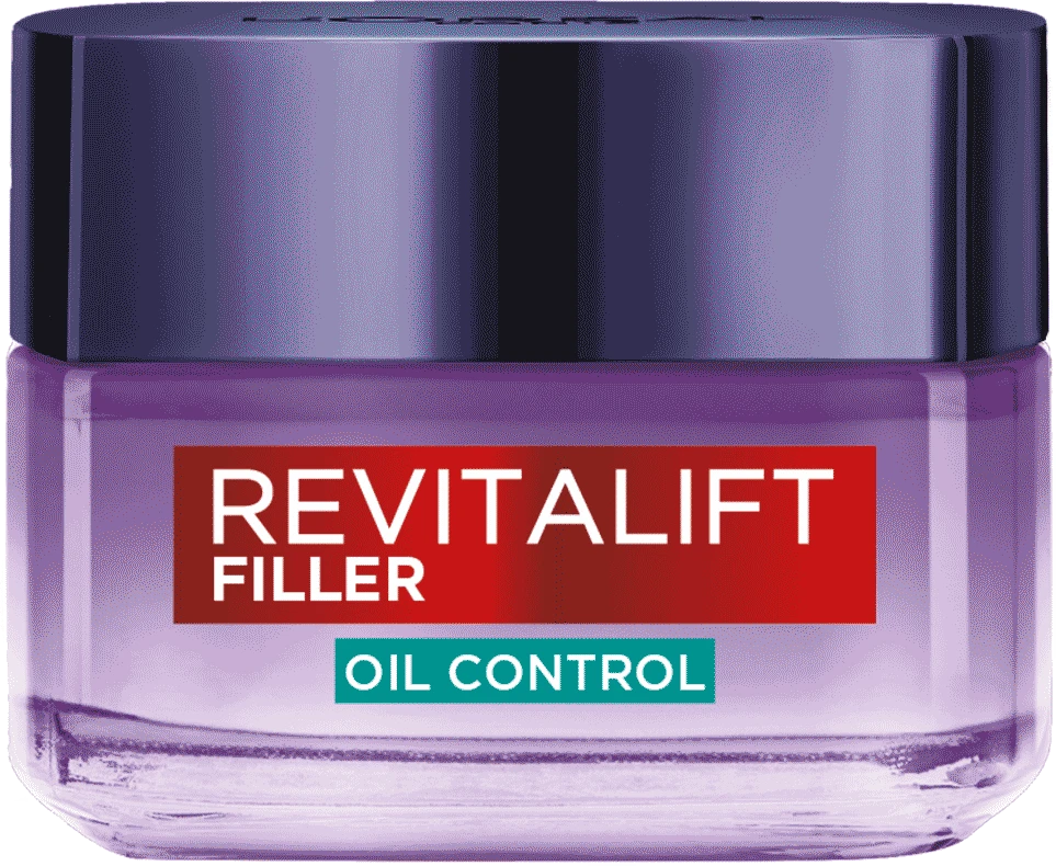 L'Oreal Paris Revitalift Filler Oil Control Day Gel-Kreminis drėkinamasis riebalų išsiskyrimą reguliuojantis gelis-kremas veidui, 50 ml