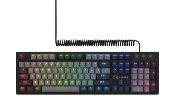 LORGAR Azar 514, Laidinė mechaninė žaidimų klaviatūra, RGB foninis apšvietimas, 1680000 spalvų variacijų, 18 režimų, klavišų skaičius: 104, 50 mln. paspaudimų, linijiniai „dream“ jungikliai, 3,4 m ilgio spyruoklinis laidas, ABS plastikas+metalas, magnetinis dangtelis, 450*136*39 mm, 1,17 kg, juodas, EN išdėstymas