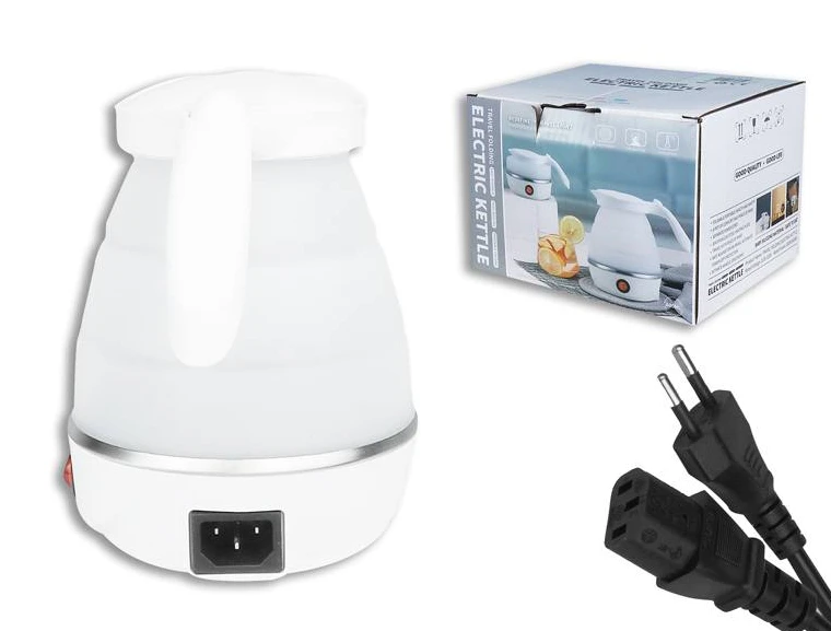 Sulankstomas silikoninis mini turistinis virdulys baltas 220-240V/50Hz 0,6L LTC