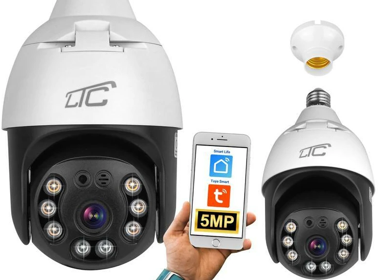 Internetinė rotacinė kamera IP lizdas E27 IP65 PTZ 5Mpix 230V SMART LTC VISION