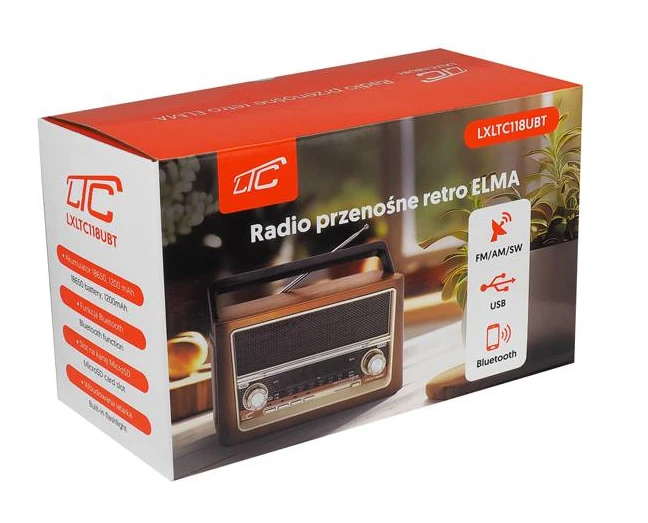 Nešiojamasis radijas LTC ELMA RETRO Bluetooth USB žibintuvėlis