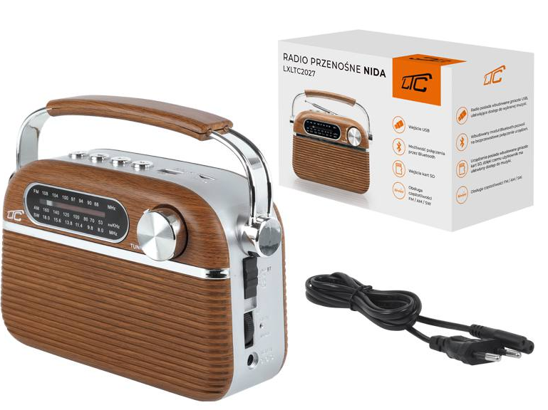 Radio przenośne retro ltc nida bluetooth, am/fm/mp3/usb/sd wbud. akumulator 1200mah ggw brm