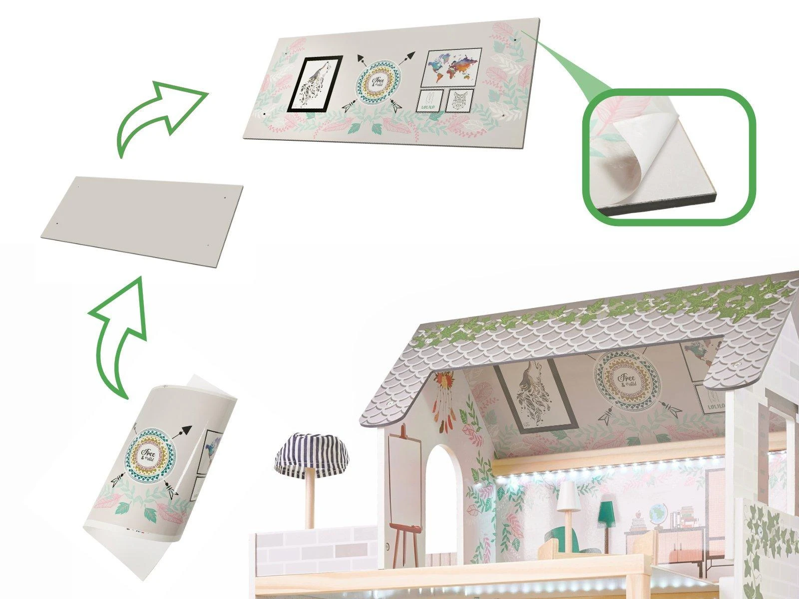 Lulilo medinis lėlių namas Floro Boho70cm