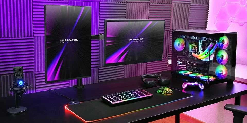 „Mars Gaming MARM2“ 2 monitorių laikiklis su stalo laikikliu