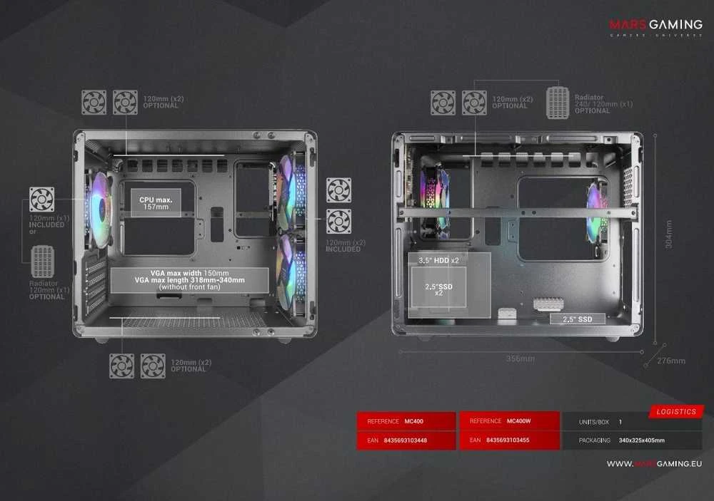 Kadłubek VBI Mars Gaming Mars Gaming MC400W Kompiuterio dėklas mATX / juodas