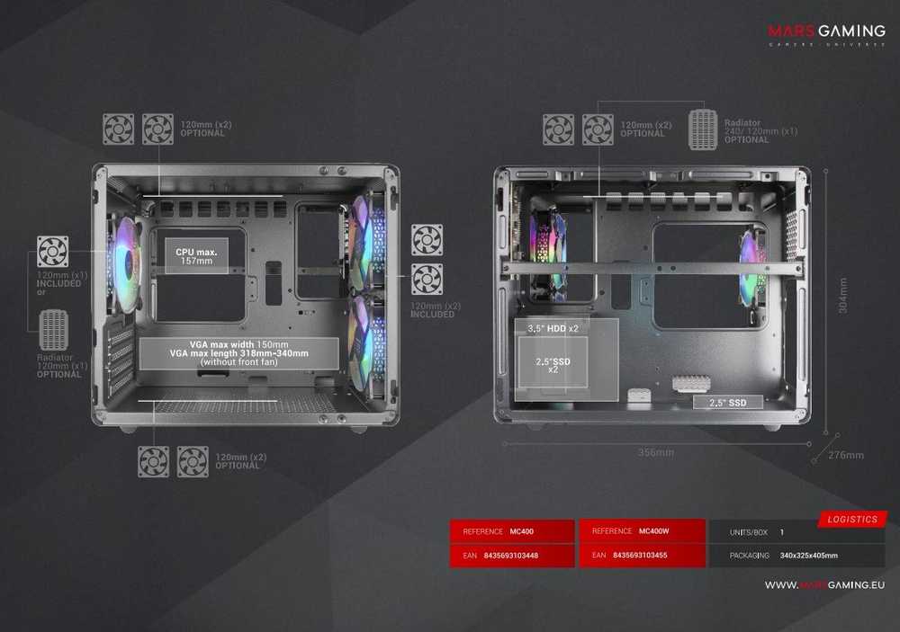 Mars Gaming MC400W Kompiuterio dėklas mATX / baltas