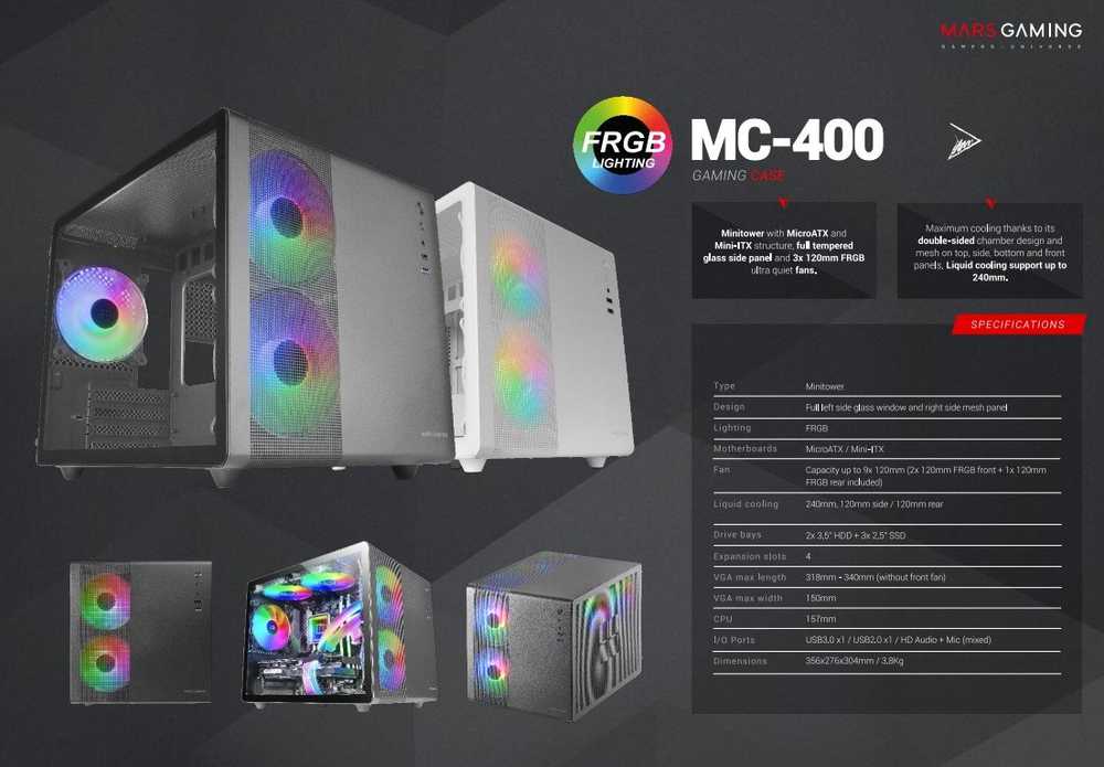 Mars Gaming MC400W Kompiuterio dėklas mATX / baltas