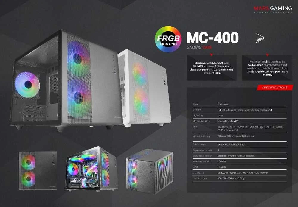 Kadłubek VBI Mars Gaming Mars Gaming MC400W Kompiuterio dėklas mATX / juodas