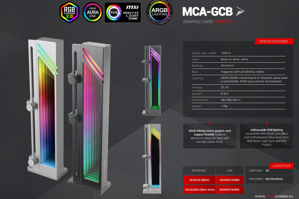 „Mars Gaming MCA-GCB“ vaizdo plokštės laikiklis ARGB / Juodas
