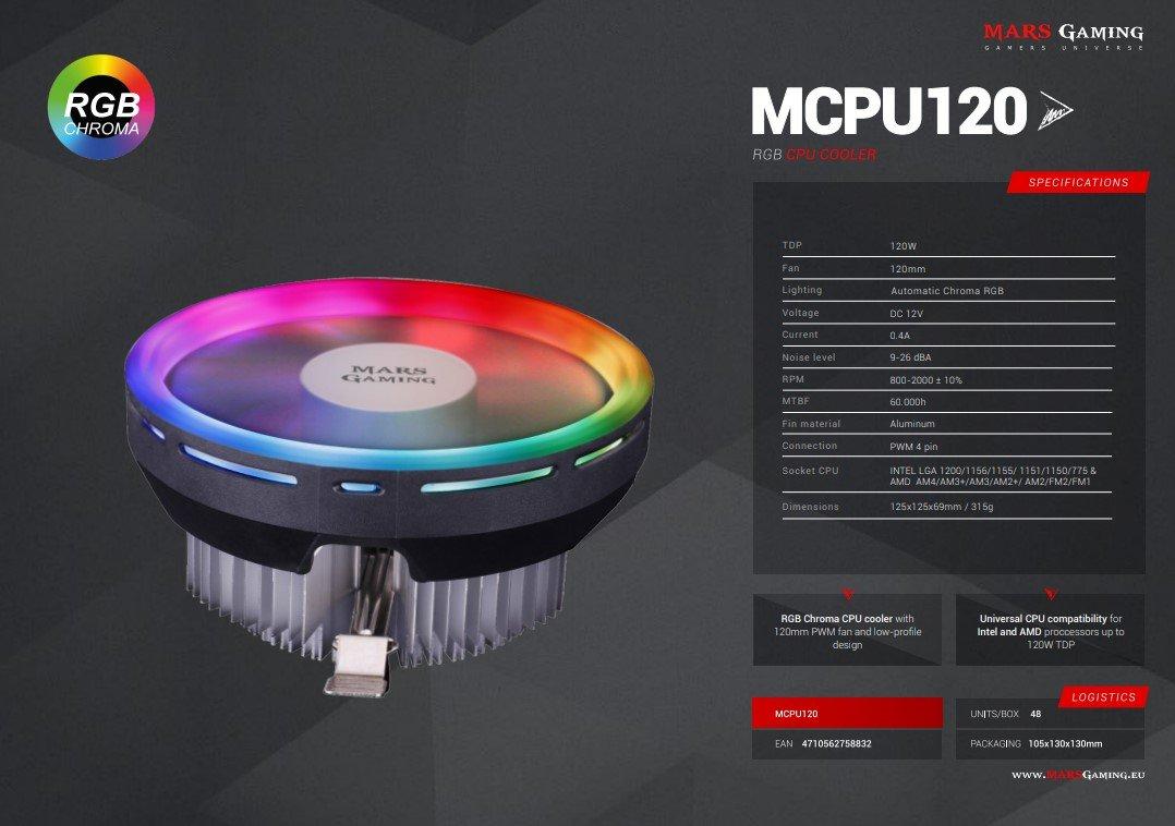 Mars Gaming MCPU120 CPU Cooler RGB 12cm