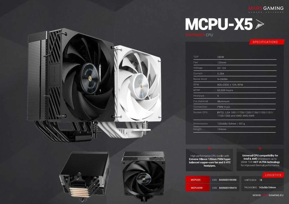 Mars Gaming MCPUX5W procesoriaus aušintuvas 280W TDP / 120mm