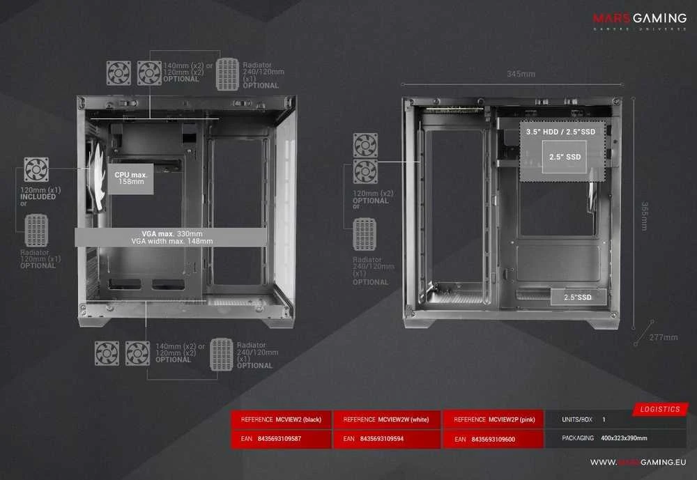 Tacens Mars Gaming MC-VIEW2 Mini Tower Juodas