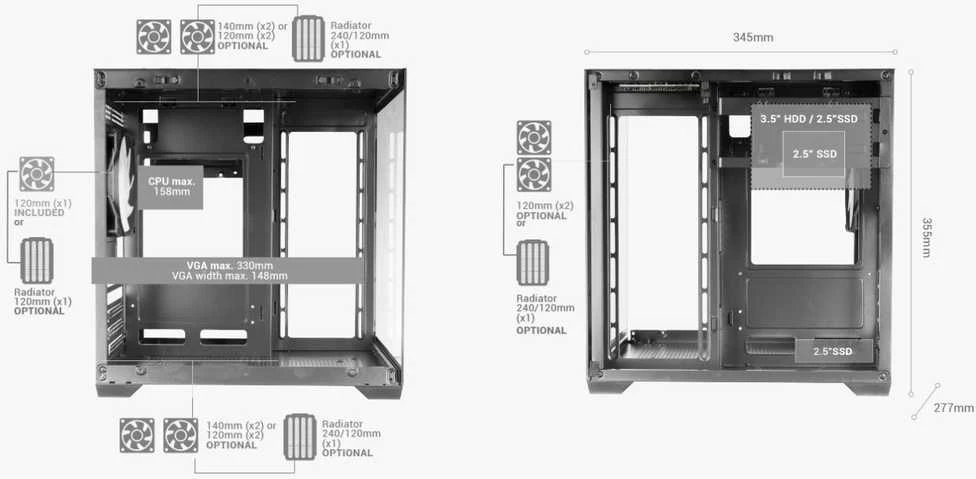 Tacens Mars Gaming MC-VIEW2 Mini Tower Juodas