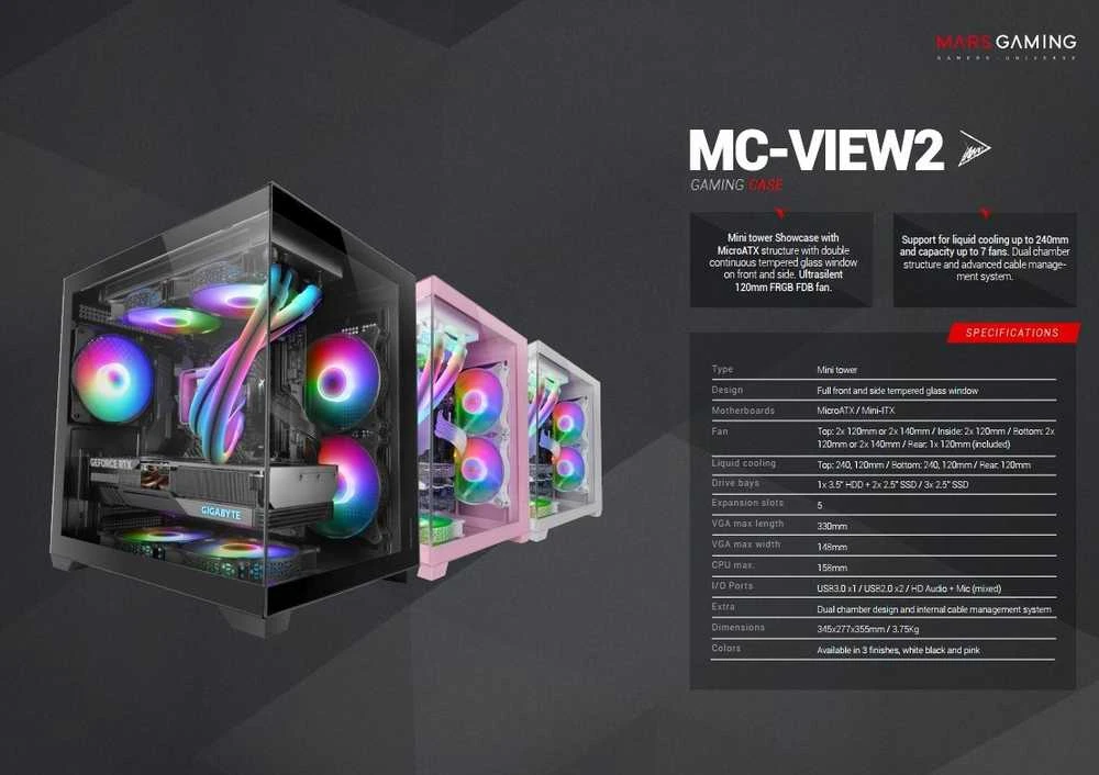 Tacens Mars Gaming MC-VIEW2 Mini Tower Juodas