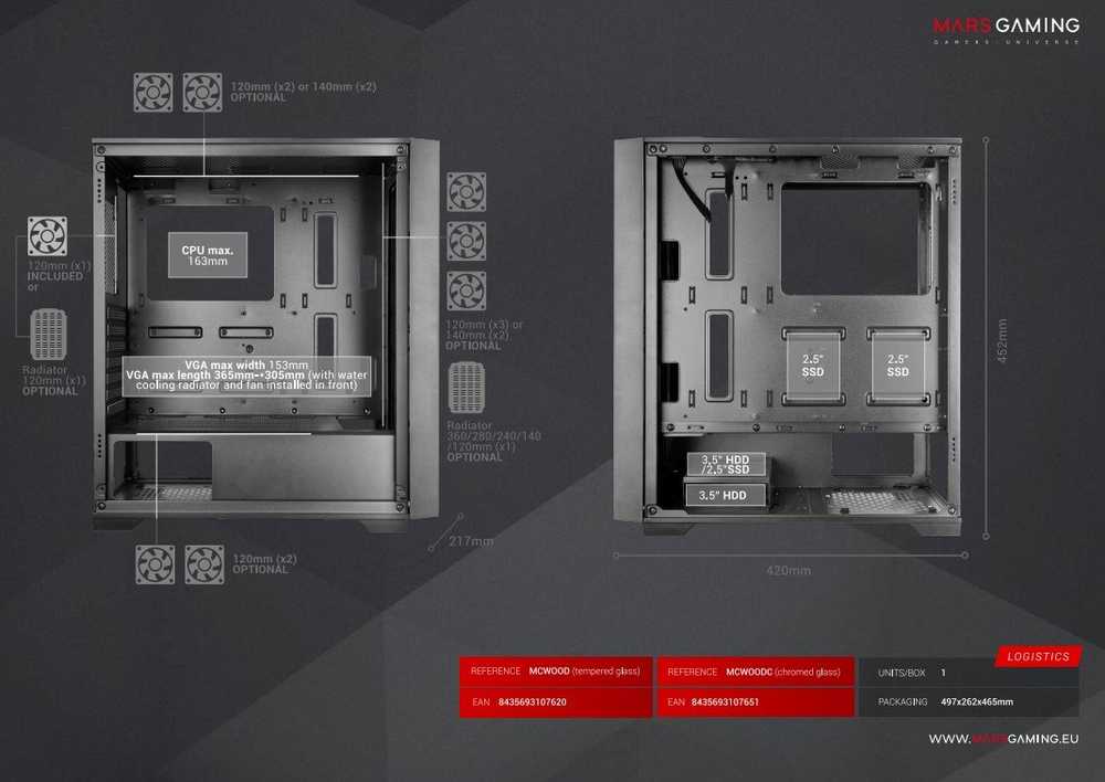 „Mars Gaming MCWOOD“ ATX kompiuterio korpusas su medinėmis juostelėmis / grūdintu skaidriu stiklu