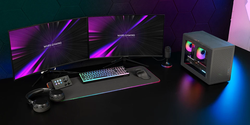 „Mars Gaming MCXPS mATX“ itin kompaktiškas žaidimų kompiuterio korpusas su tinklelio ir stiklo panele