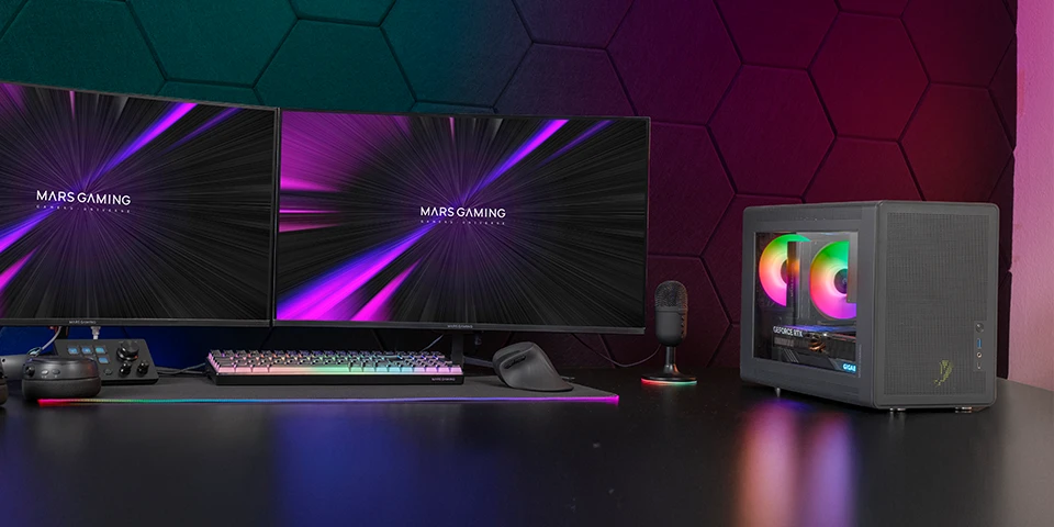 „Mars Gaming MCXPS mATX“ itin kompaktiškas žaidimų kompiuterio korpusas su tinklelio ir stiklo panele