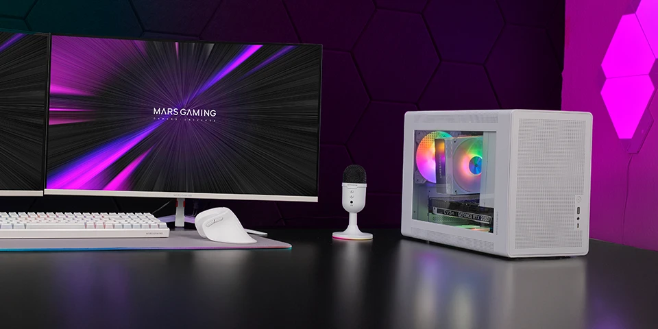 Mars Gaming MCXPSW mATX itin kompaktiškas žaidimų kompiuterio korpusas su tinklelio ir stiklo panele