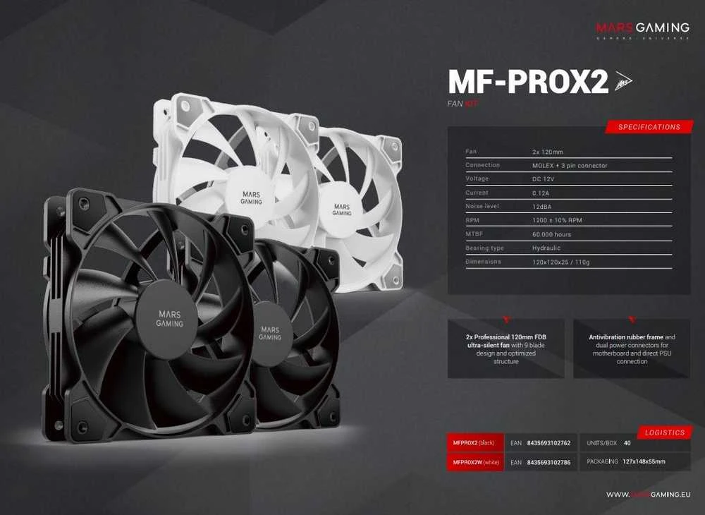Mars Gaming MFPROX2 2x 120 mm kompiuterio korpuso ventiliatorius