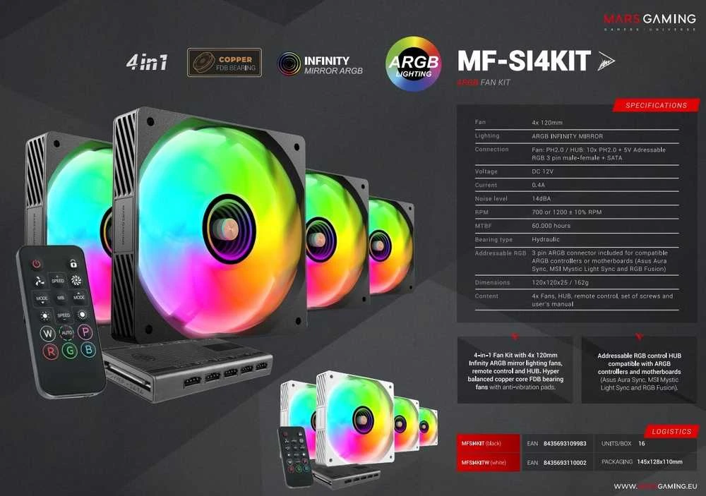 tacens Mars Gaming MFSI4KIT computer cooling system Kompiuterio dėklas Fan 12 cm Juodas