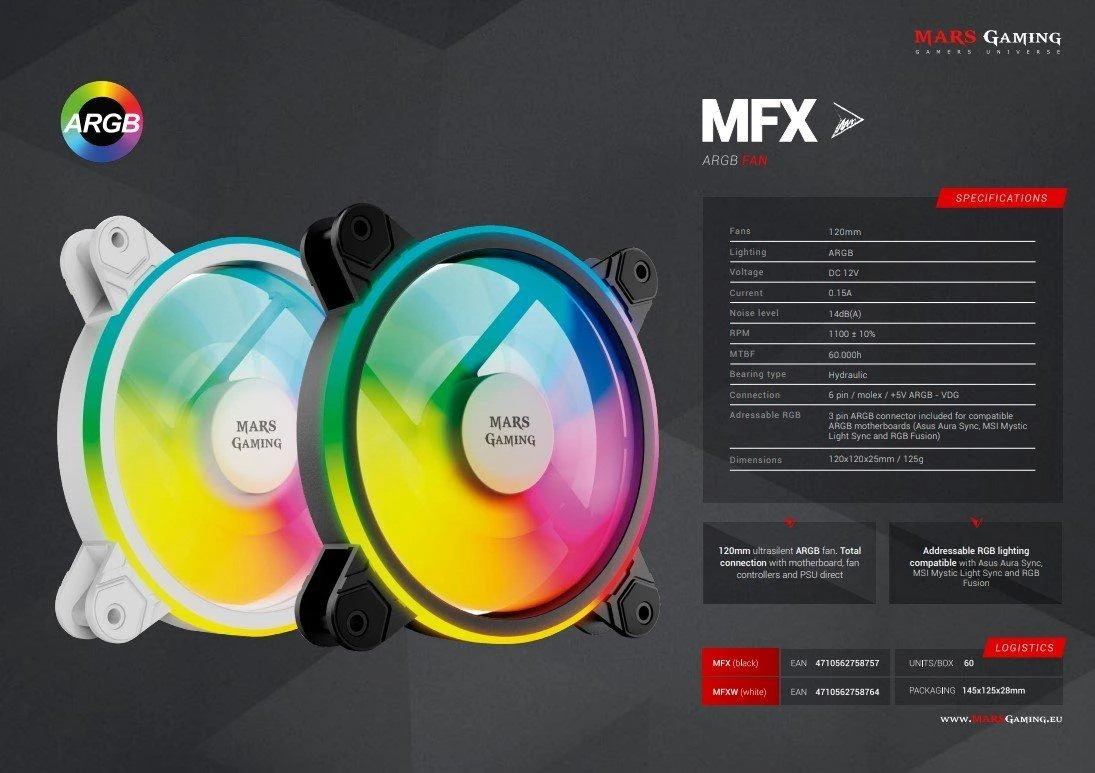 Mars Gaming MFXW ARGB 12cm kompiuterio aušintuvas