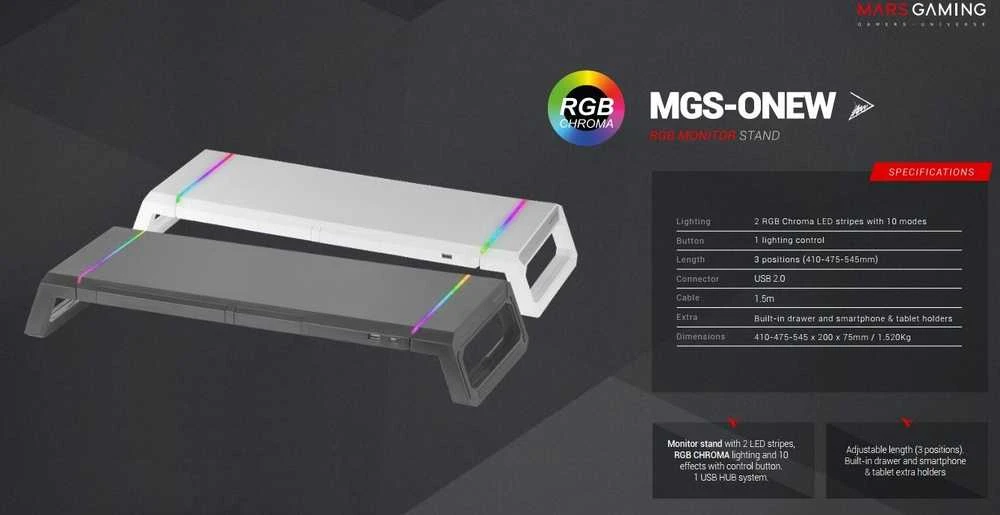 Laikiklis Mars Gaming Monitorių stovas MGS-ONE Chroma RGB USB 2.0