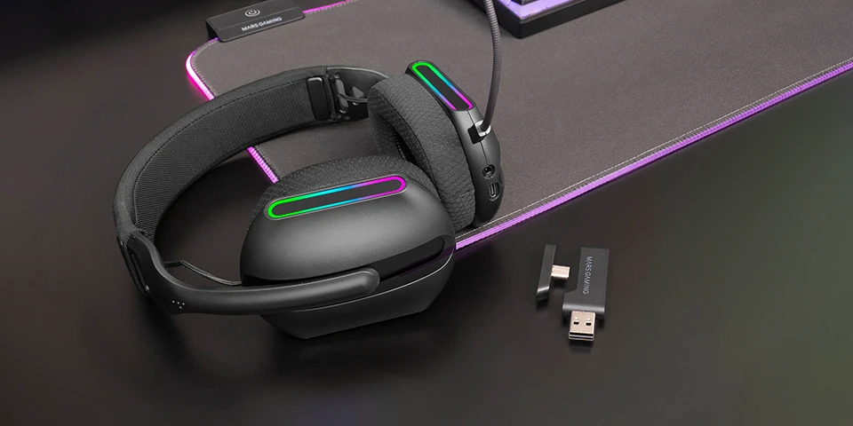Mars Gaming MHWPRO Belaidės Žaidimų Ausinės 7.1 / Bluetooth 5.3 + 2.4GHz / Daugiaplatformės